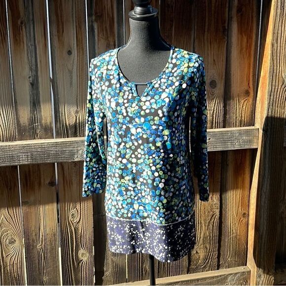 Peck & Peck Tops - Peck & Peck top tunic 3/4 sleeve slinky polka dots blue green Med FIRM on PRICE